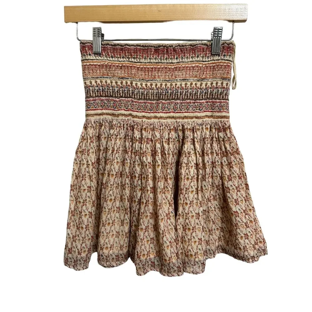 Mes Demoiselles smocked beige floral mini‎ skirt size 40 (8)